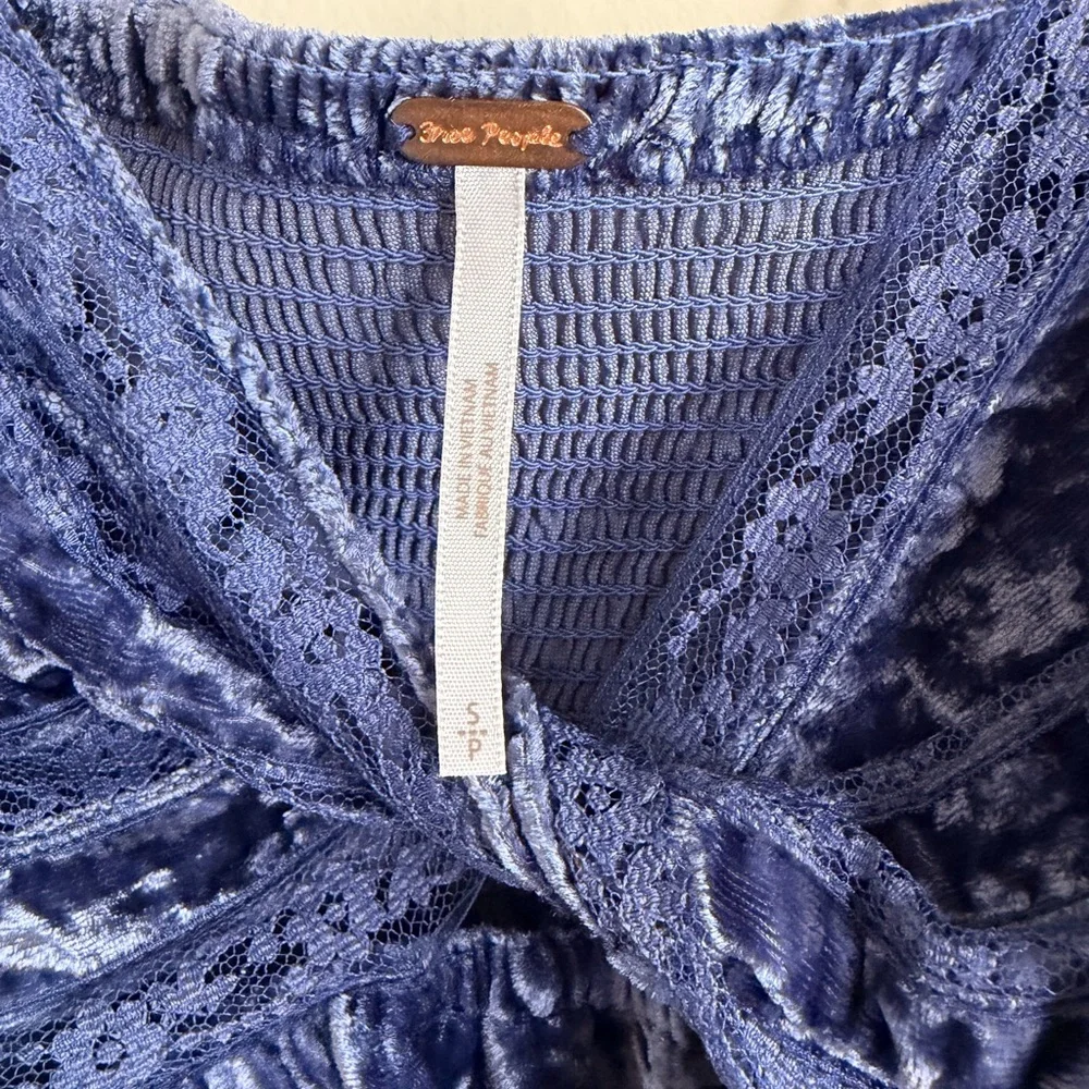 NWT Free People Deep Blue Velvet Blouse - Picture 2 of 5